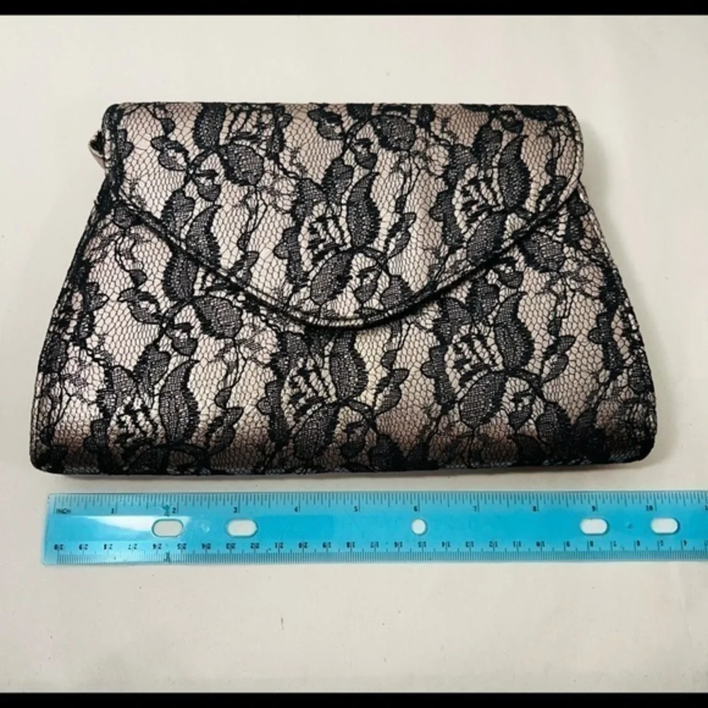 Neiman Marcus vintage rose gold and black lace evening purse